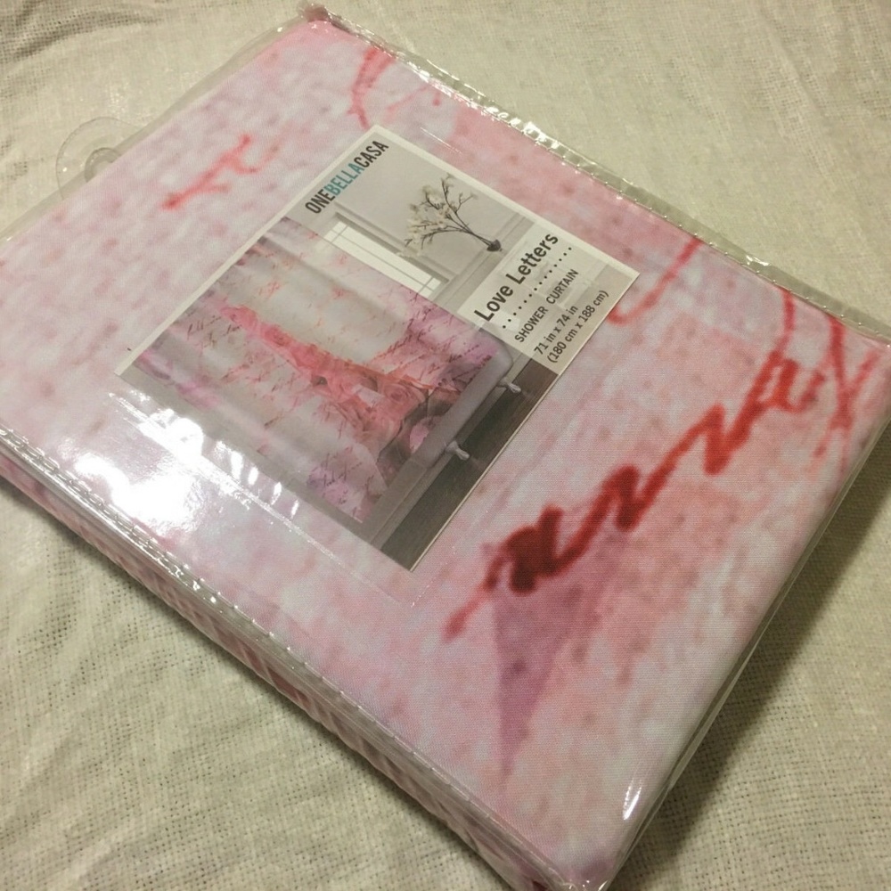 Shower Curtain LOVE LETTERS Pink Eiffel Tower